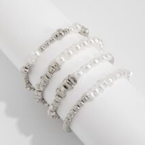 Chic 4pcs Silver Tone Irregular Pearl Beaded Chain Bracelet Set - ArtGalleryZen