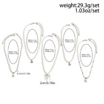 Chic 5pcs Bowknot Shell Starfish Pendant Pearl Chain Necklace Set - ArtGalleryZen