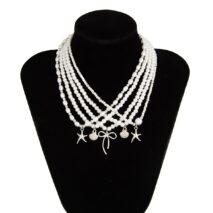 Chic 5pcs Bowknot Shell Starfish Pendant Pearl Chain Necklace Set - ArtGalleryZen