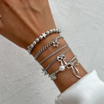 Chic 5pcs Bow Star Heart Tassel Pearl Ball Chain Bracelet Set - ArtGalleryZen