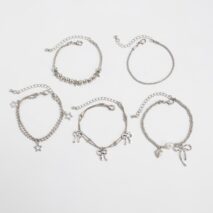 Chic 5pcs Bow Star Heart Tassel Pearl Ball Chain Bracelet Set - ArtGalleryZen
