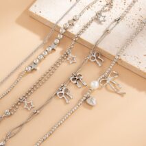 Chic 5pcs Bow Star Heart Tassel Pearl Ball Chain Bracelet Set - ArtGalleryZen