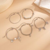 Chic 5pcs Bow Star Heart Tassel Pearl Ball Chain Bracelet Set - ArtGalleryZen