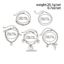 Chic 5pcs Bow Star Heart Tassel Pearl Ball Chain Bracelet Set - ArtGalleryZen
