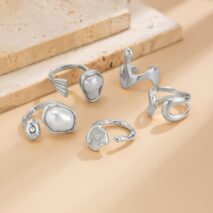 Chic 5pcs Irregualr Pearl Inlaid Waterdrop Ring Set - ArtGalleryZen