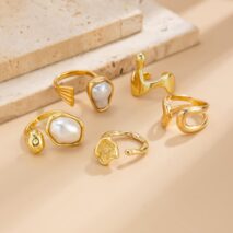 Chic 5pcs Irregualr Pearl Inlaid Waterdrop Ring Set - ArtGalleryZen