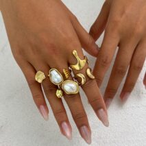 Chic 5pcs Irregualr Pearl Inlaid Waterdrop Ring Set - ArtGalleryZen
