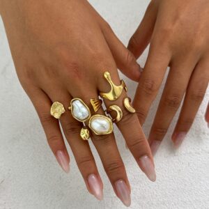 Chic 5pcs Irregualr Pearl Inlaid Waterdrop Ring Set - ArtGalleryZen