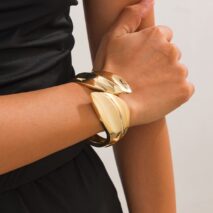 Chic Abstract Leaf Wide Cuff Bangle Bracelet - ArtGalleryZen