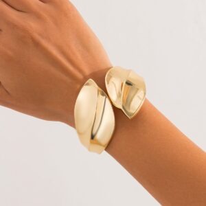 Chic Abstract Leaf Wide Cuff Bangle Bracelet - ArtGalleryZen