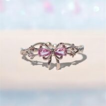 Chic Adjustable Crystal Floral Bowknot Ribbon Ring - ArtGalleryZen