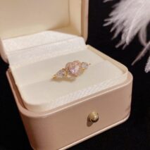 Chic Adjustable Pink Crystal Angel Wings Heart Ring - ArtGalleryZen