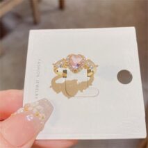 Chic Adjustable Pink Crystal Angel Wings Heart Ring - ArtGalleryZen