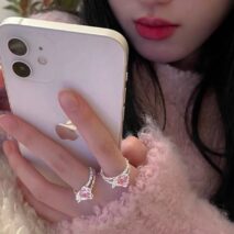 Chic Adjustable Pink Crystal Heart Ring - ArtGalleryZen
