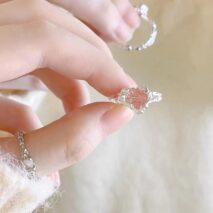 Chic Adjustable Pink Crystal Heart Ring - ArtGalleryZen