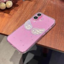 Chic Angel Wing Star Sequin iPhone Case With Charm - ArtGalleryZen