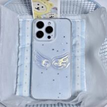 Chic Angel Wing Star Sequin iPhone Case With Charm - ArtGalleryZen