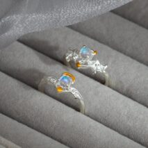 Chic Antique Angel And Devil Matching Opal Ring Set - ArtGalleryZen
