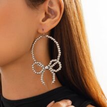 Chic Beaded Bowknot Dangle Hoop Earrings - ArtGalleryZen