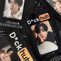 Chic Black and Orange Kpop Idol Keychain Photocard Holder - ArtGalleryZen