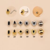 Chic Black CZ Inlaid Stainless Steel Antique Heart Star Nose Piercing Nose Stud - ArtGalleryZen