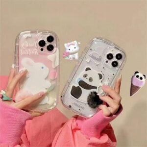 Chic Bunny Panda Plush Tail Silicone iPhone Case - ArtGalleryZen