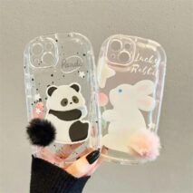 Chic Bunny Panda Plush Tail Silicone iPhone Case - ArtGalleryZen