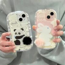 Chic Bunny Panda Plush Tail Silicone iPhone Case - ArtGalleryZen