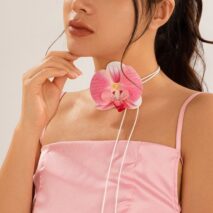 Chic Butterfly Orchid Flower Wax Cord String Necklace - ArtGalleryZen