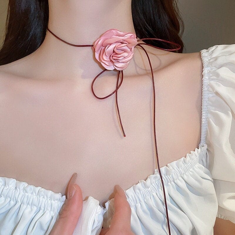Chic Camellia Flower Wax Cord Collar Choker - ArtGalleryZen