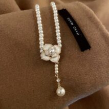 Chic Camellia Pearl Chain Choker Necklace - ArtGalleryZen