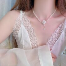 Chic Camellia Pearl Chain Choker Necklace - ArtGalleryZen