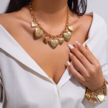 Chic Chunky Flower Relief Heart Tassel Necklace Bracelet - ArtGalleryZen