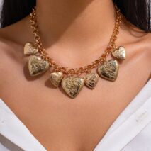 Chic Chunky Flower Relief Heart Tassel Necklace Bracelet - ArtGalleryZen