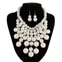 Chic Chunky Pearl Tassel Chain Necklace Earrings Set - ArtGalleryZen