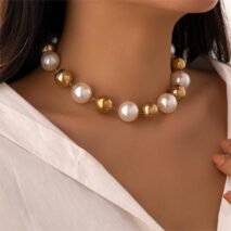 Chic Chunky Two Tone Pearl Chain Choker Necklace - ArtGalleryZen