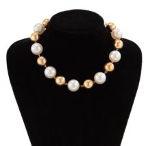Chic Chunky Two Tone Pearl Chain Choker Necklace - ArtGalleryZen