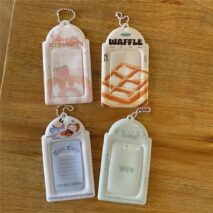 Chic Coffee Waffle Strawberry Kpop Keychain Photocard Holder - ArtGalleryZen