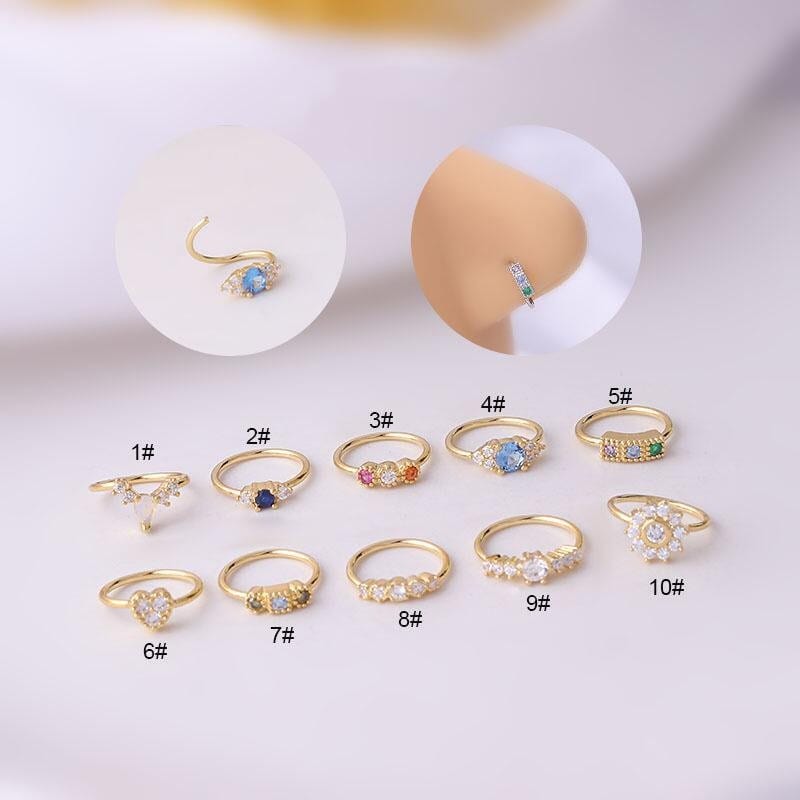 Chic Colorful CZ Inlaid Nose Piercing Nose Hoop - ArtGalleryZen