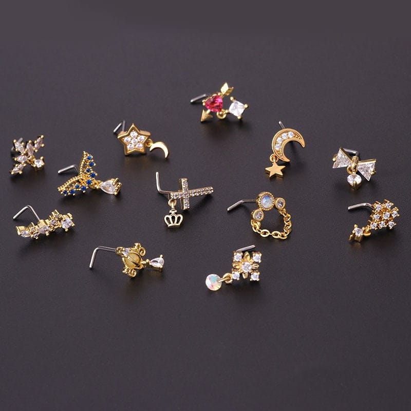 Chic Colorful CZ Inlaid Titanium Nose Piercing Nose Stud - ArtGalleryZen