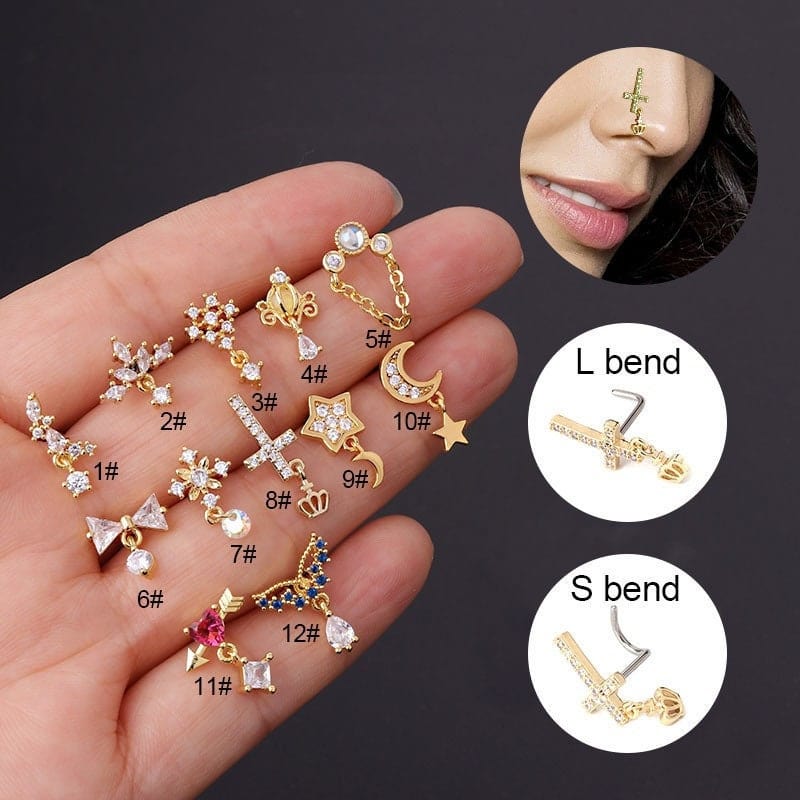 Chic Colorful CZ Inlaid Titanium Nose Piercing Nose Stud - ArtGalleryZen