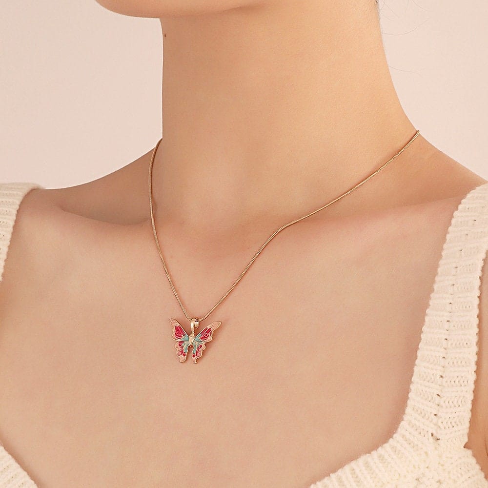 Chic Colorful Enamel Butterfly Necklace - ArtGalleryZen