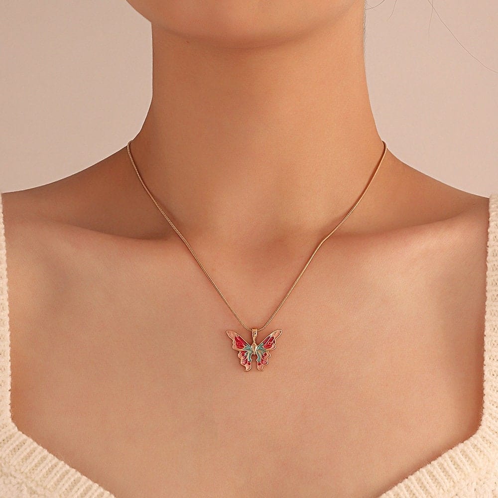 Chic Colorful Enamel Butterfly Necklace - ArtGalleryZen