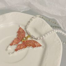 Chic Colorful Enamel Butterfly Pearl Chain Necklace - ArtGalleryZen