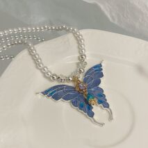 Chic Colorful Enamel Butterfly Pearl Chain Necklace - ArtGalleryZen