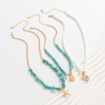 Chic Conch Starfish Pendant Turquoise Polymer Clay Chain Necklace Set - ArtGalleryZen