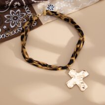 Chic Cross Pendant Leopard Choker Necklace - ArtGalleryZen