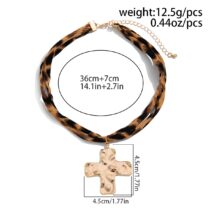 Chic Cross Pendant Leopard Choker Necklace - ArtGalleryZen