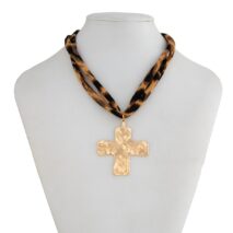 Chic Cross Pendant Leopard Choker Necklace - ArtGalleryZen