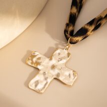 Chic Cross Pendant Leopard Choker Necklace - ArtGalleryZen